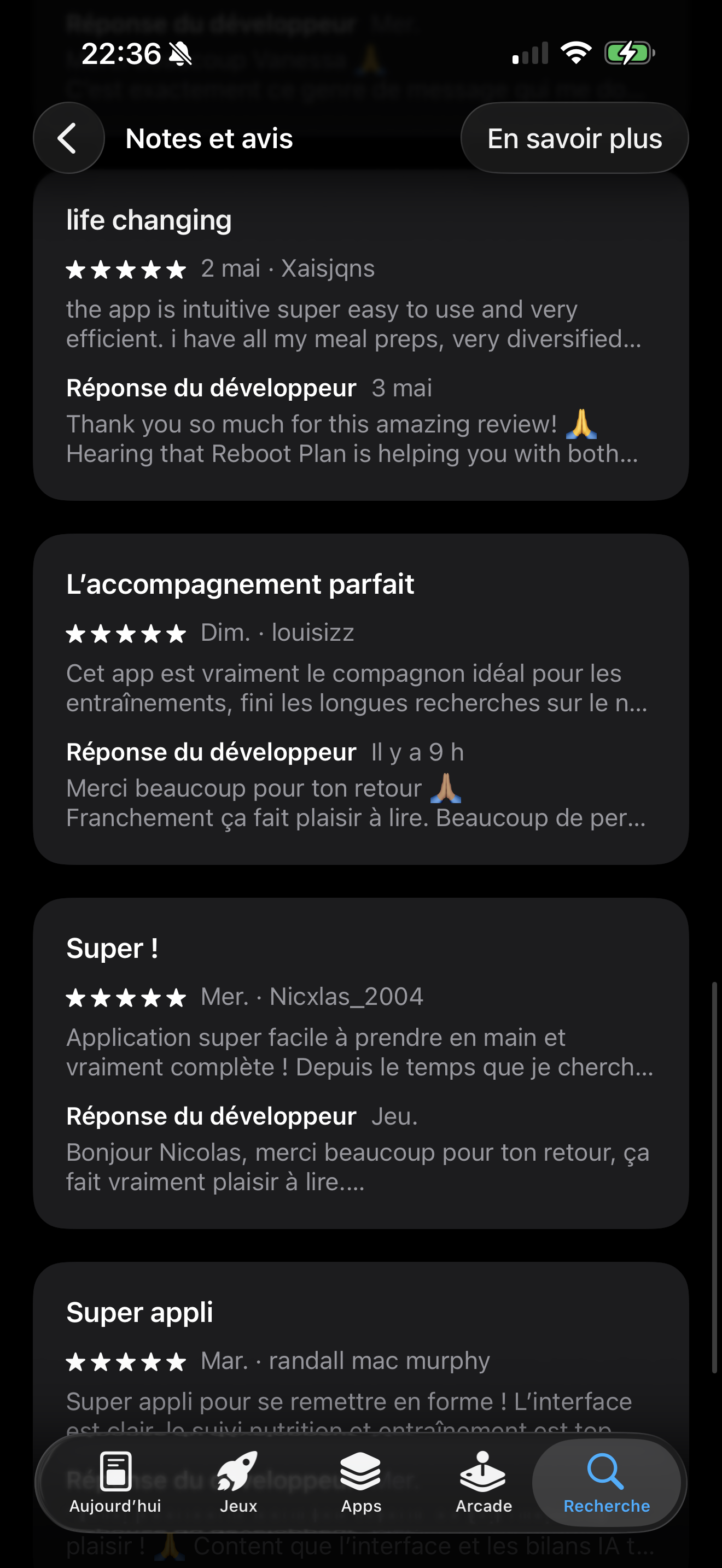 Avis utilisateur Reboot Plan